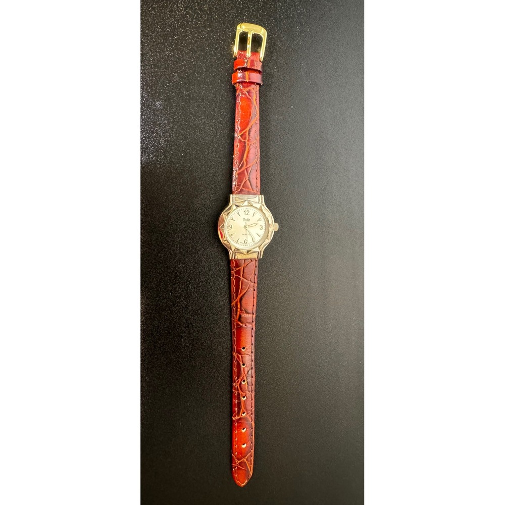 Moulin‎ Quartz Watch Silver Dial Brown Croc Leather Strap Japan Movt Untested